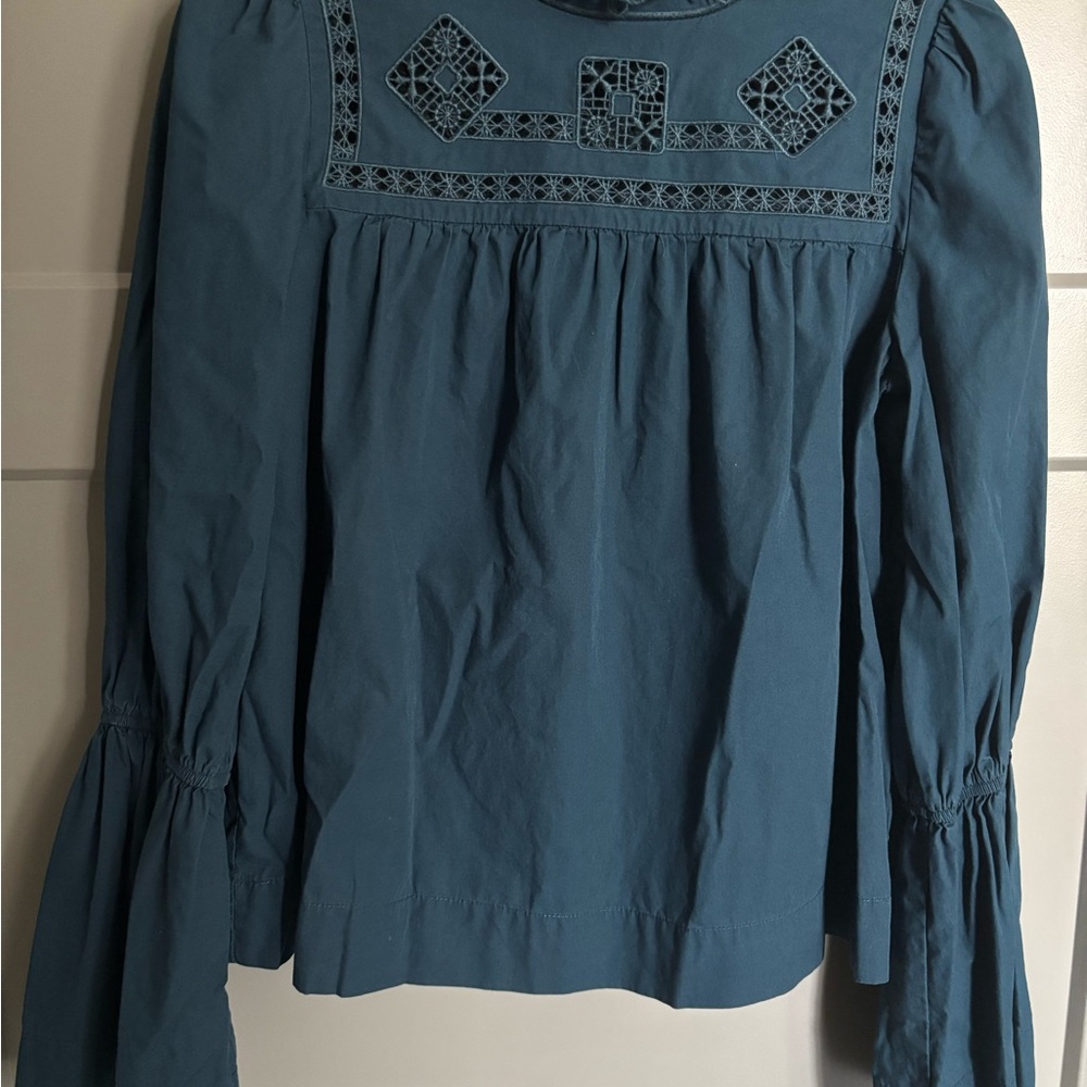 Free people Teal Blouse with Embroidered Detail